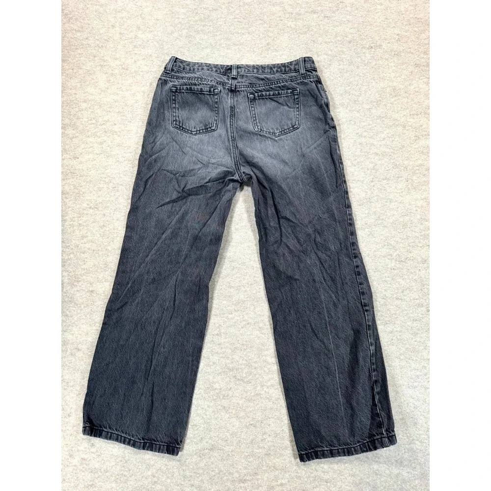 Cat & Jack Wide Leg Jeans Girls 16 Black Denim Dark Wash Logo Cotton Mid Rise